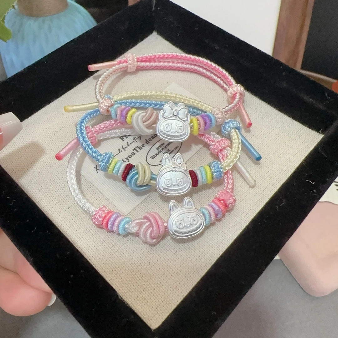 足银手链 足银999拉布布手链纯手工编绳小众甜美时尚纯银手饰礼物