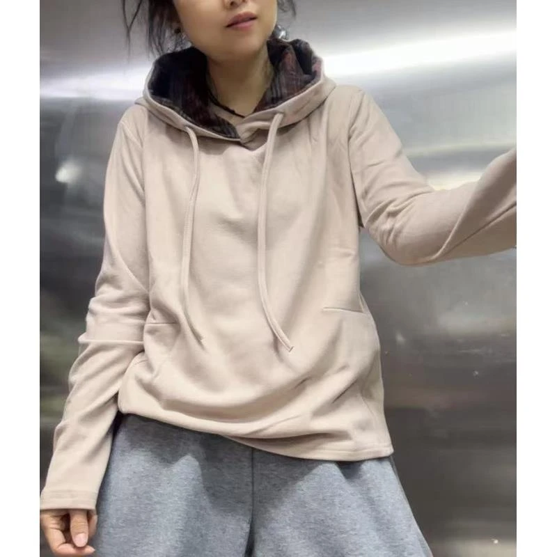 帽拼格百搭卫衣绒衫135541
