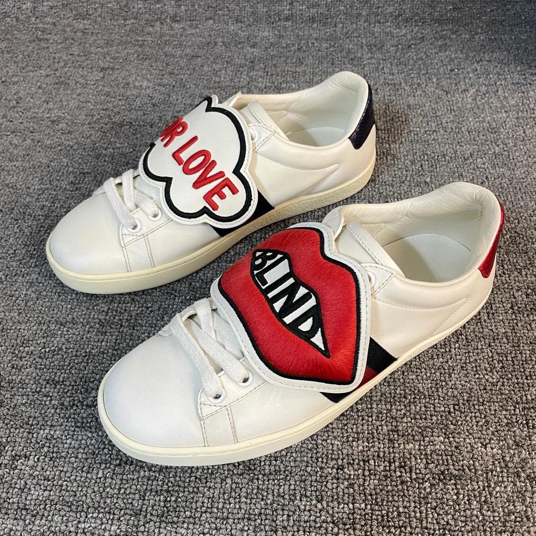 95新 GUCCI/古驰 ace 魔术贴小白鞋 36码