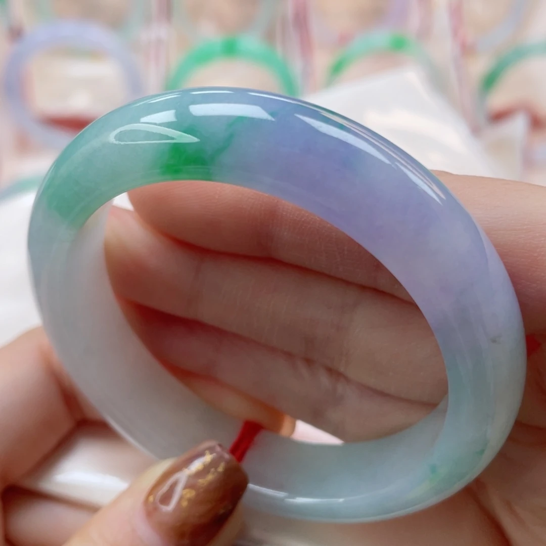 未镶嵌手镯翡翠52.7正圈 冰春彩飘翠 人间富贵花12号