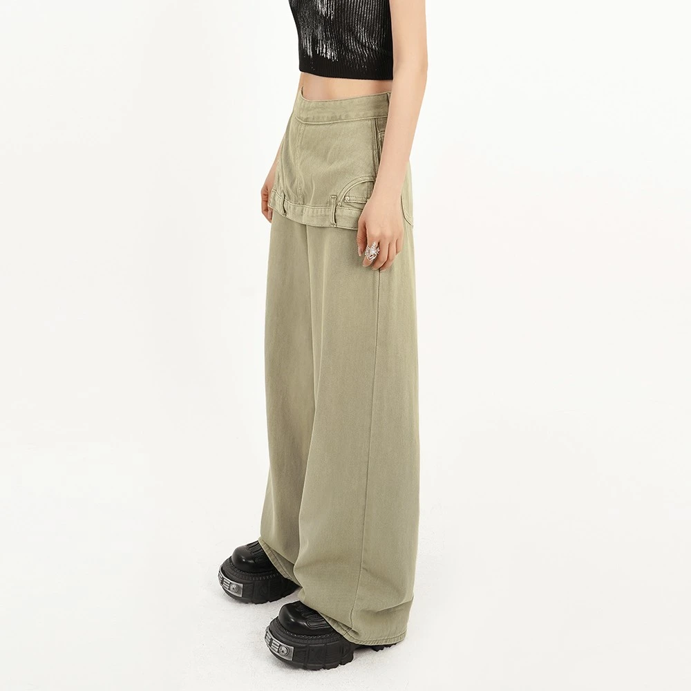 JAZZ JAYY 欧美复古辣妹水洗做旧阔腿街头时尚牛仔长裤-K24055