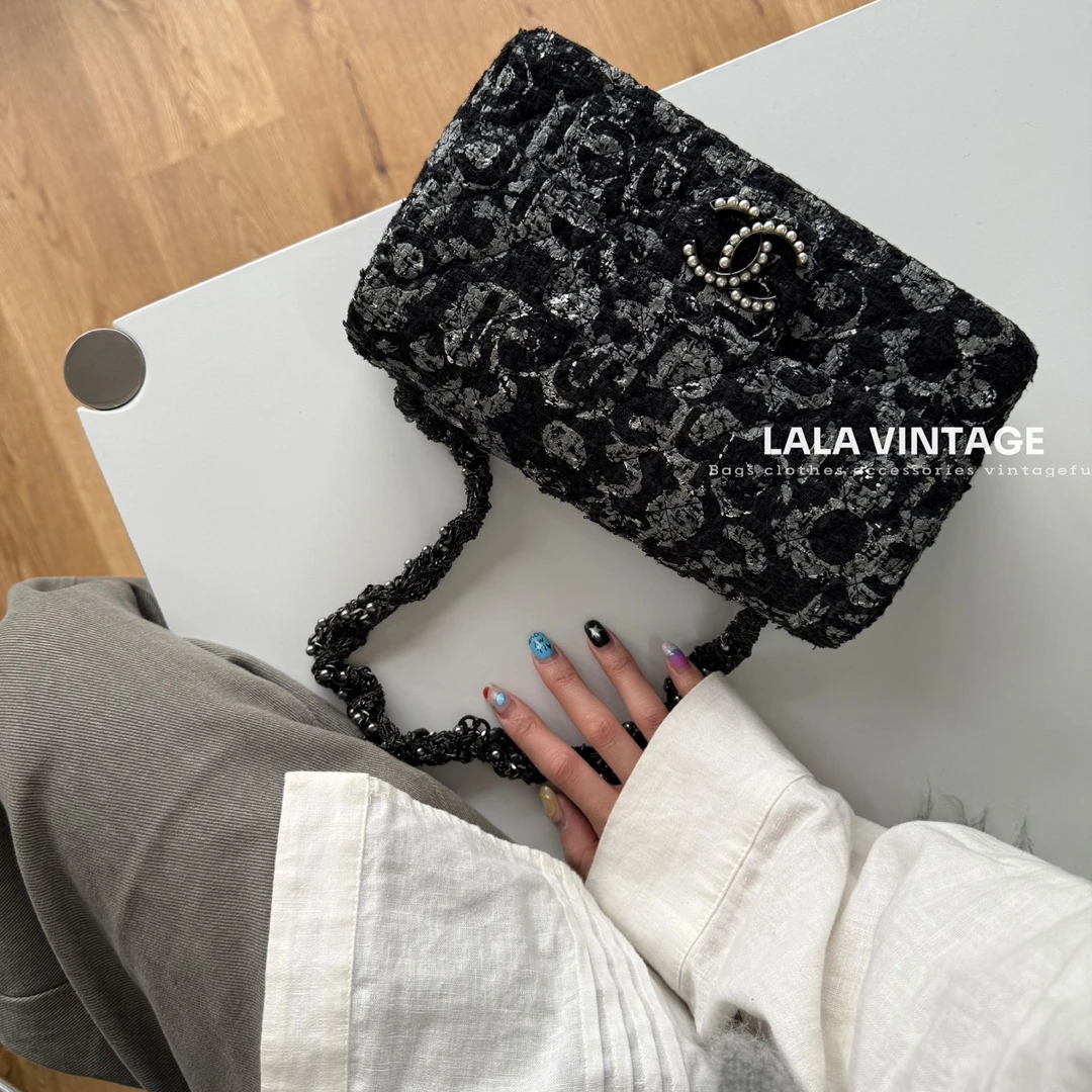 95新 Chanel/香奈儿 Chanel黑色威斯敏斯特粗花呢珍珠腋下包｜1871