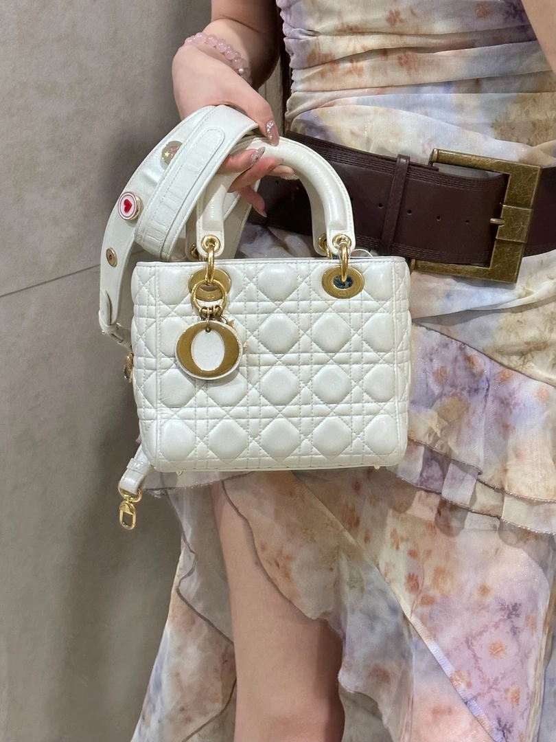 95新 DIOR/迪奥 dior 白金四格徽章肩带戴妃