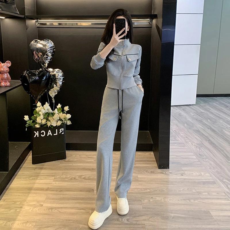 法式高级感灰色时尚运动套装女秋冬气质显瘦卫衣卫裤休闲两件套