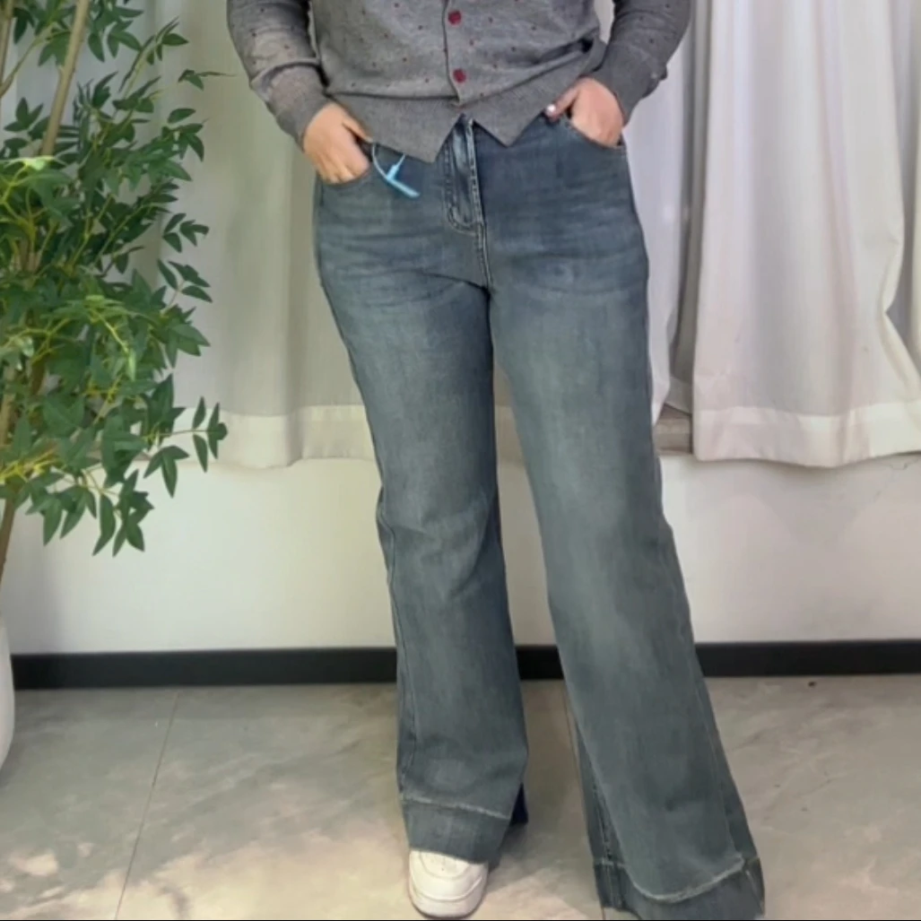 6627高腰阔腿喇叭牛仔裤女宽松显瘦百搭休闲长裤