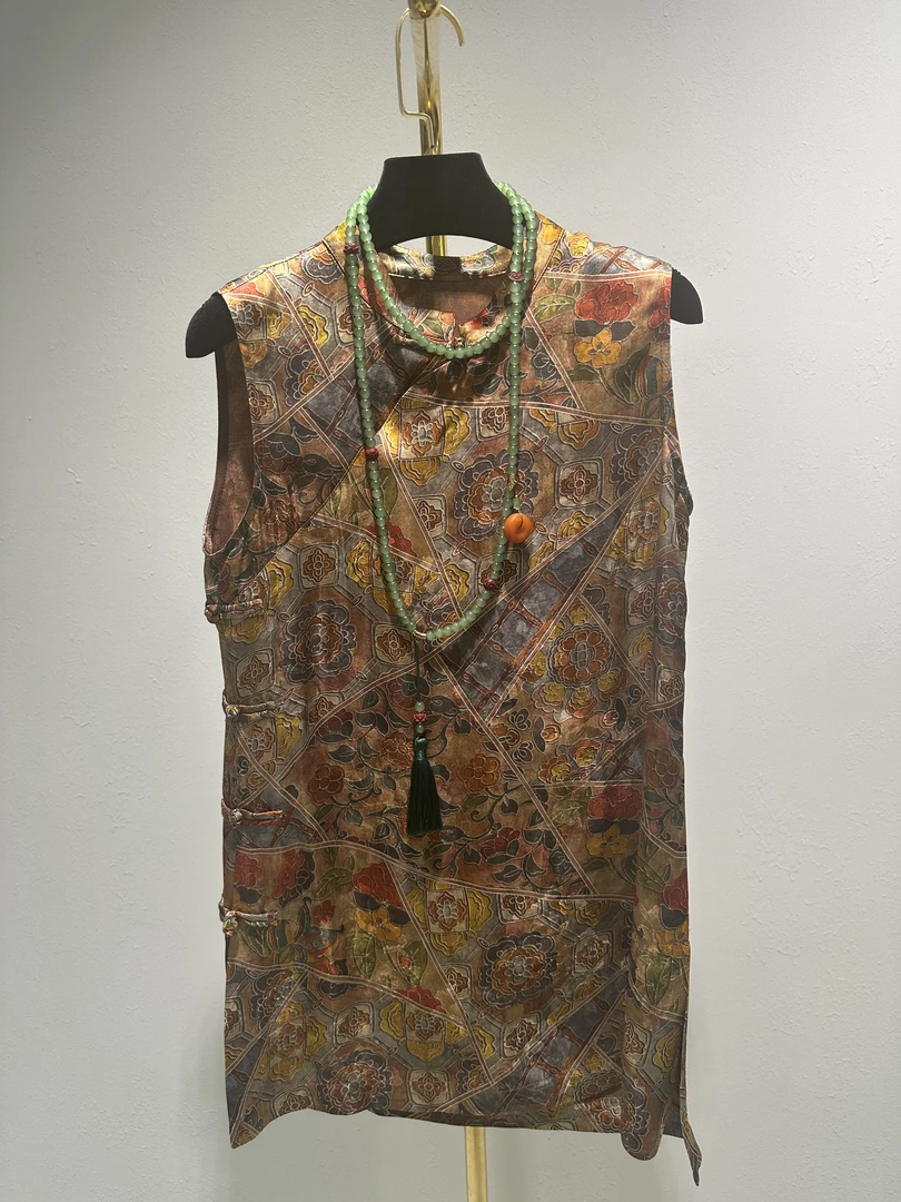 【繁花绮梦】2025新款中国风薄款圆领双面提花无袖女士上衣