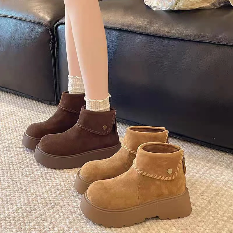 新疆（4厘米）厚底勃肯靴后拉链高帮韩版女女靴短靴靴子防滑圆头216