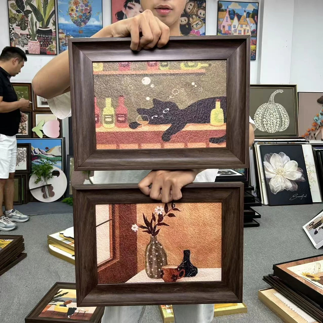 法式风慵懒猫咪绿植装饰画适合客厅卧室餐厅玄关装饰3040