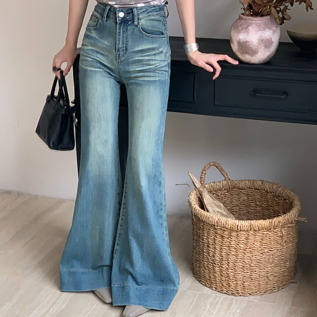 复古中腰牛仔喇叭裤气质高级设计感压边修身不贴腿显瘦2025秋季新