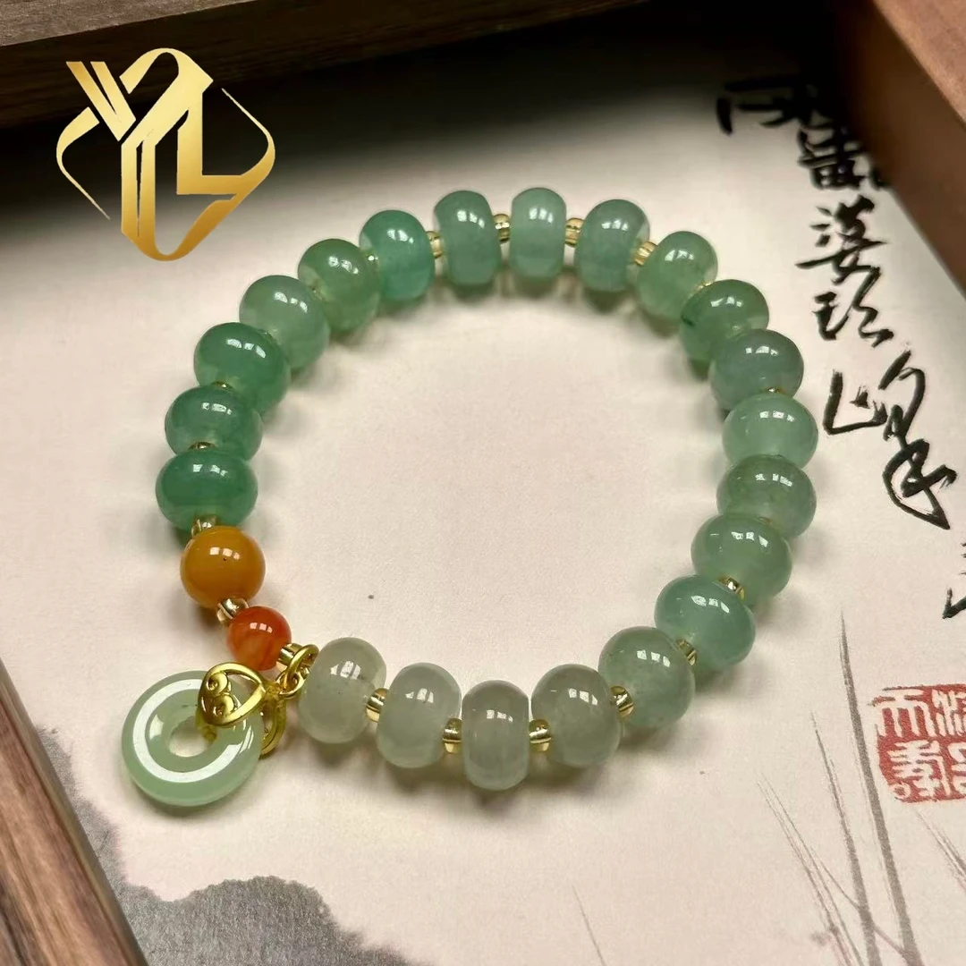东陵玉渐变色算盘珠配平安扣手串--sl013