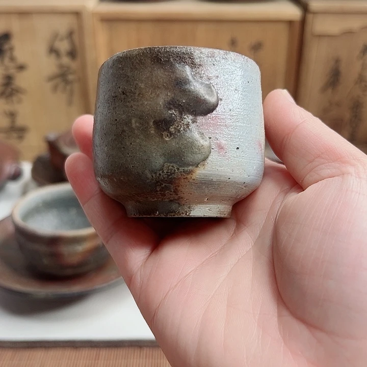 备前烧，山本雄一主人杯，内里掉皮，