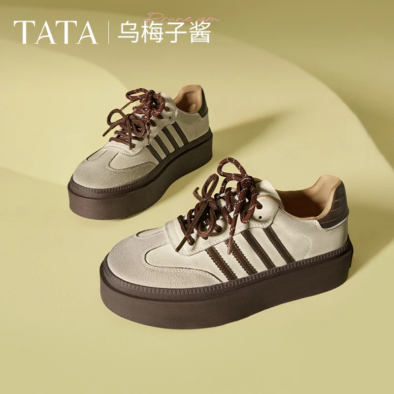 TATA他她乌梅子酱厚底德训鞋女鞋春新款时尚休闲增高板鞋W9B02AM5