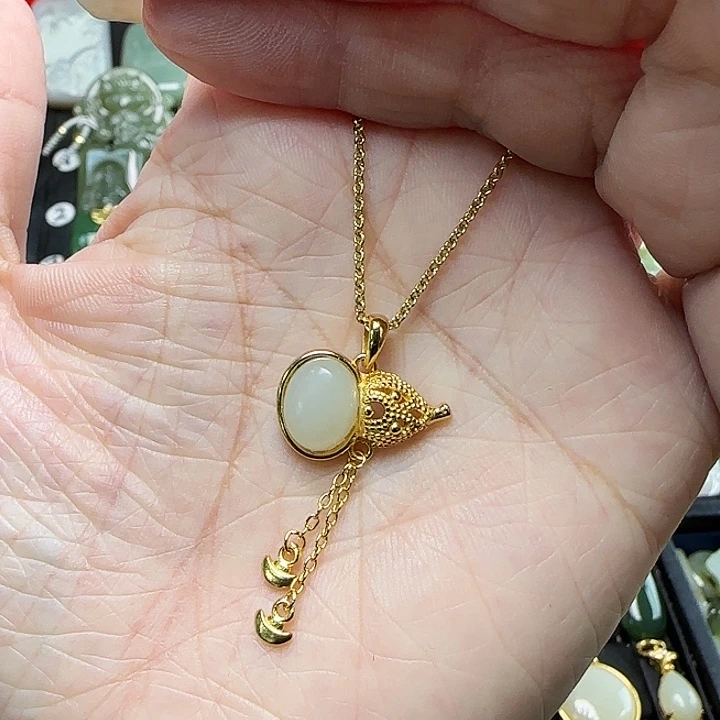 和田玉银S925镀金镶嵌颈饰