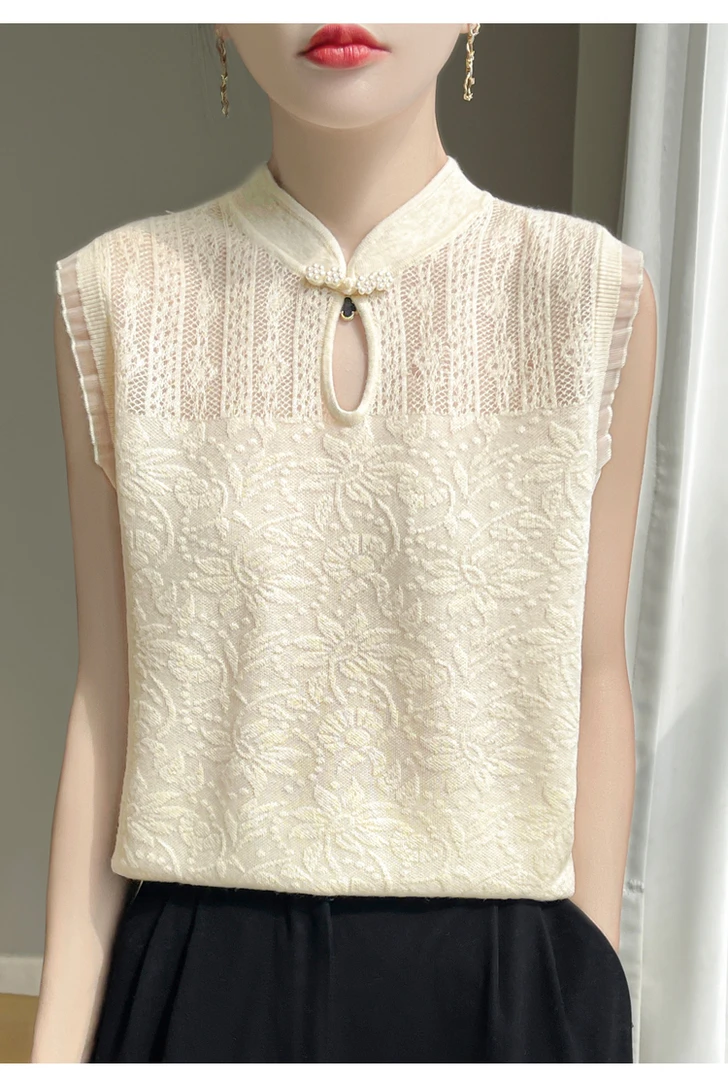 新中式常规款透气针织背心时尚无袖富家千金风