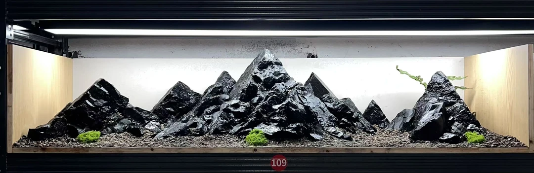 原生缸片岩造景石主石乌龟晒台水族造景装饰生态溪流鱼缸造景全套