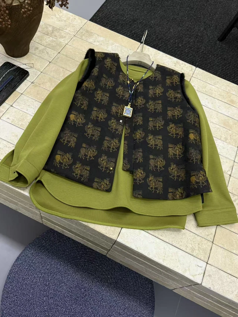 【風吟】新中式秋冬厚款拼接马夹提花新国风百搭潮流马甲