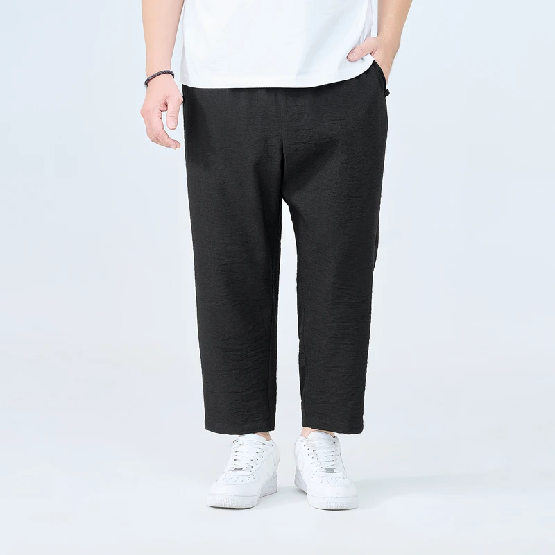 半墨大码男装宽松薄款新中式九分小脚裤夏季新款胖子男休闲裤3225