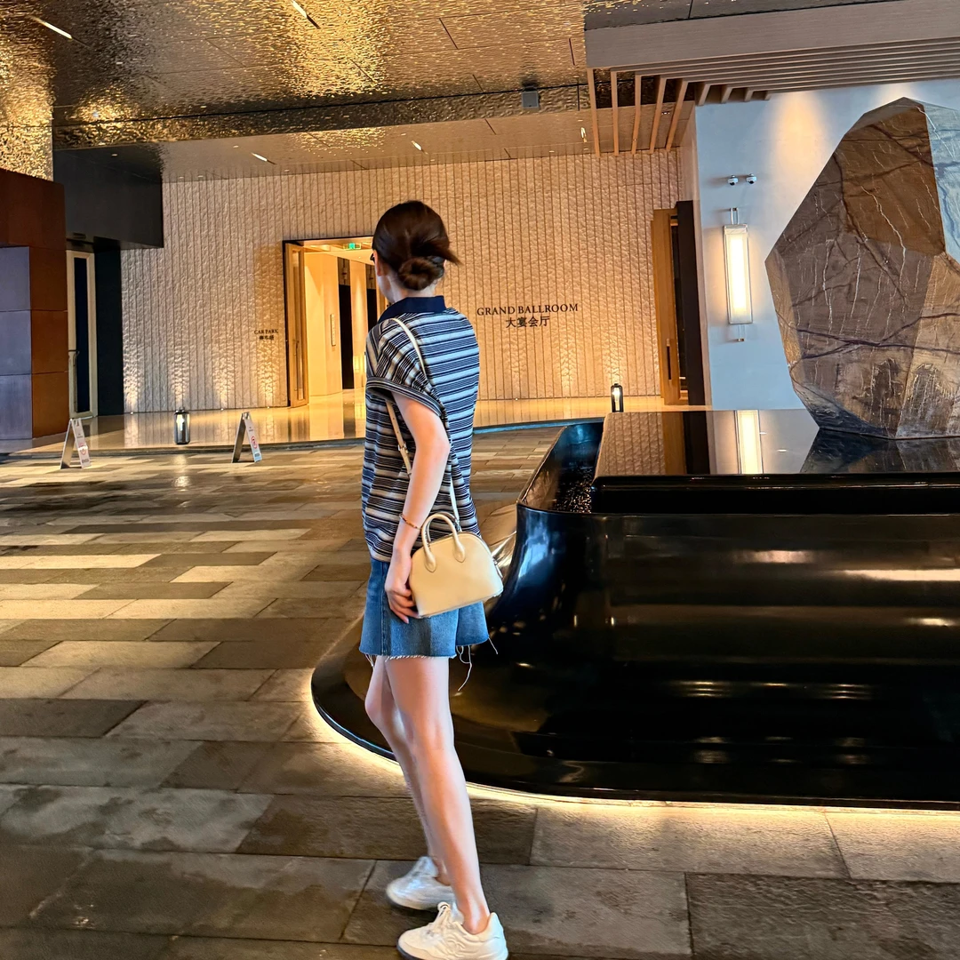 【AMVKK】96131极简条纹高定POLO小飞袖宽松休闲衣服显瘦气质女