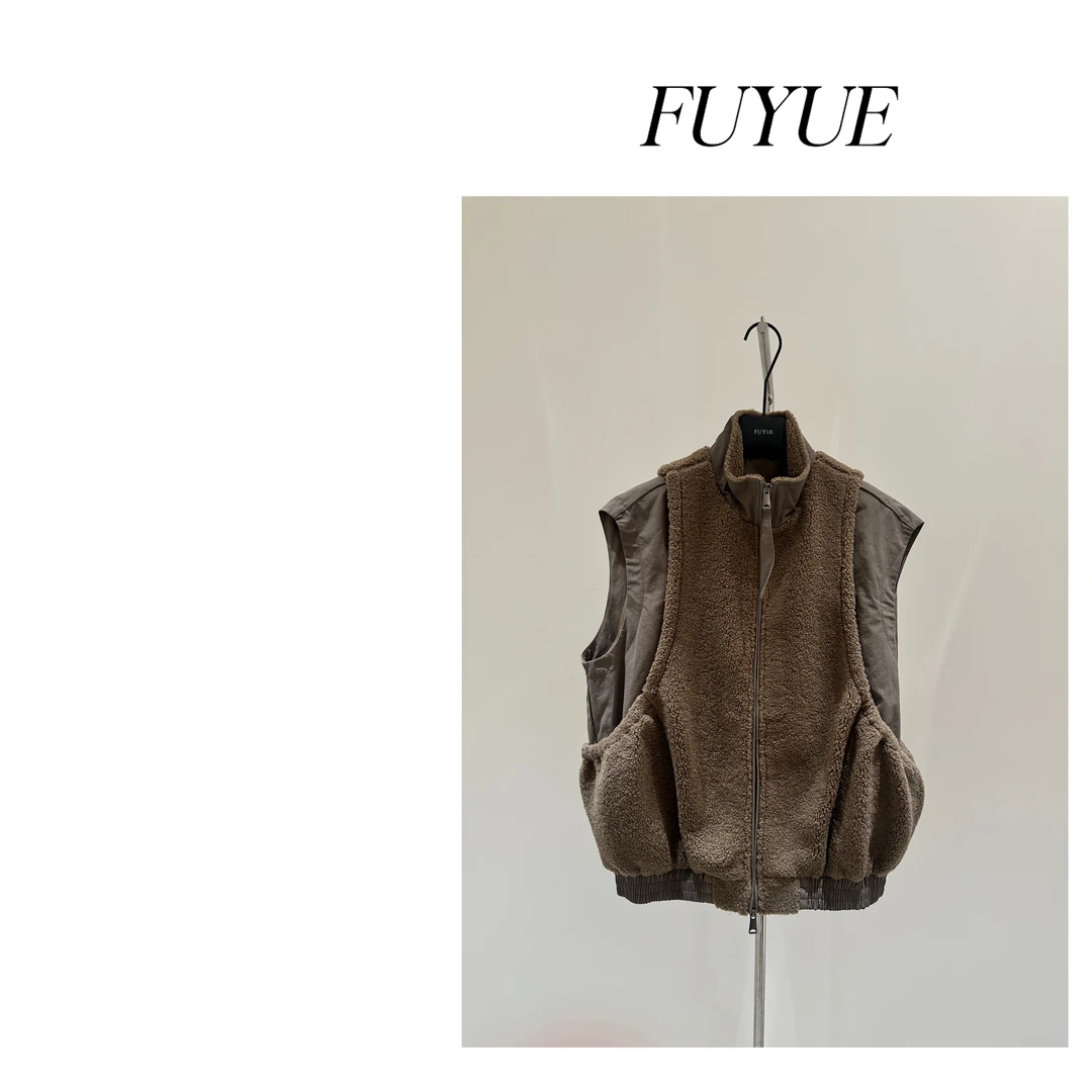 FUYUE赴约 品质卡其马甲羊羔毛时尚休闲百搭宽松韩版保暖