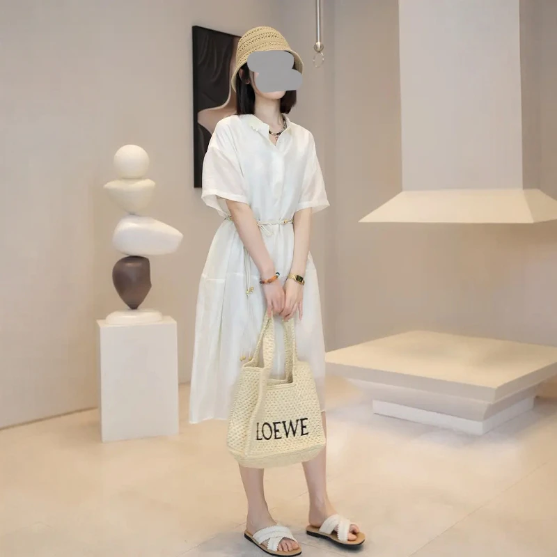 高端大牌拼接连衣裙2025夏季新款简约大码重工显瘦法式复古裙子