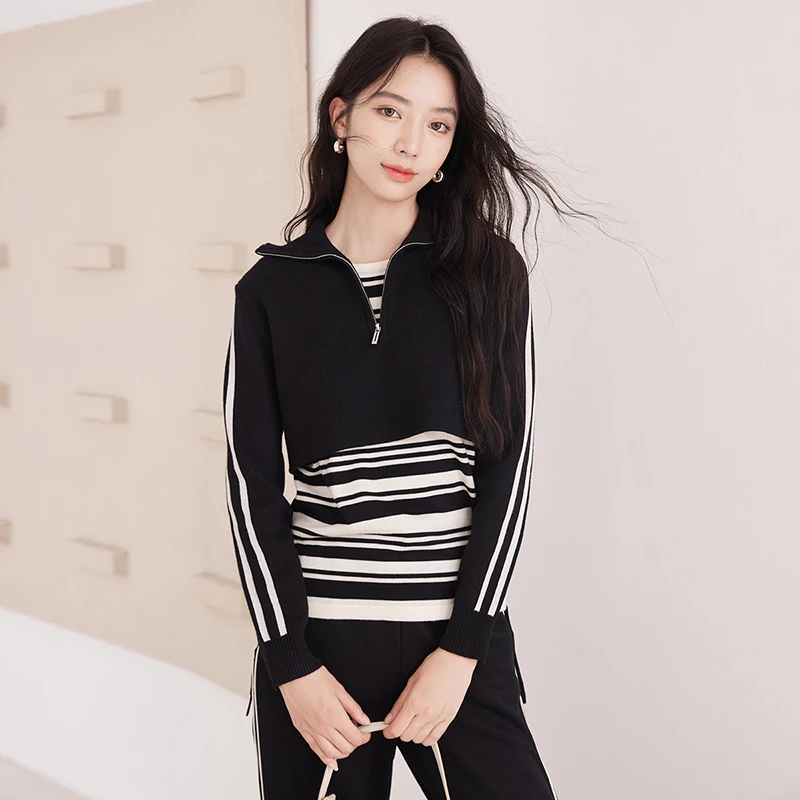 Z3101977毛针织衫 香影假两件针织衫女冬季新款时尚