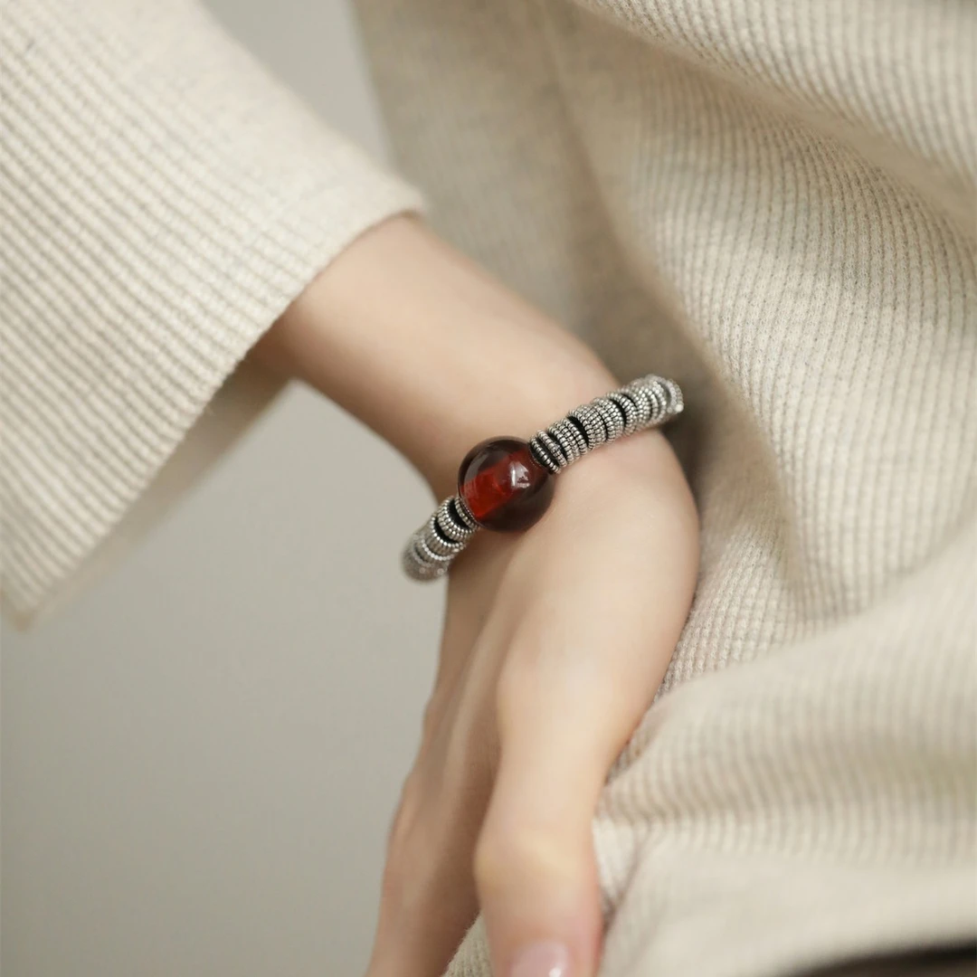 925银手链 S925通体银镶嵌珀珀六字藏言圈圈编织手链设计高级感红