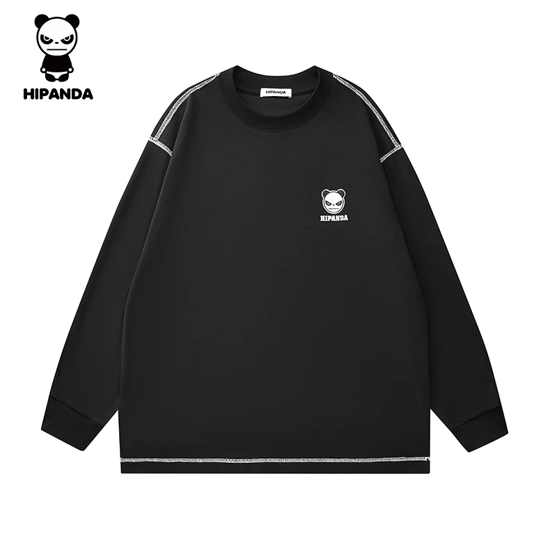 HiPanda你好熊猫针织休闲时尚简约卫衣宽松潮流螺纹圆领男款卫衣