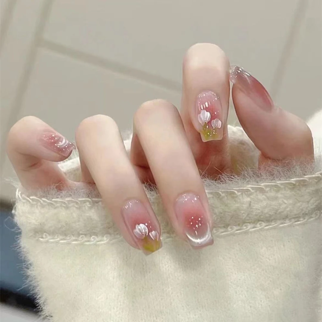【猫眼郁金香】春日手绘郁金香仙女百搭花花猫眼美甲手工穿戴