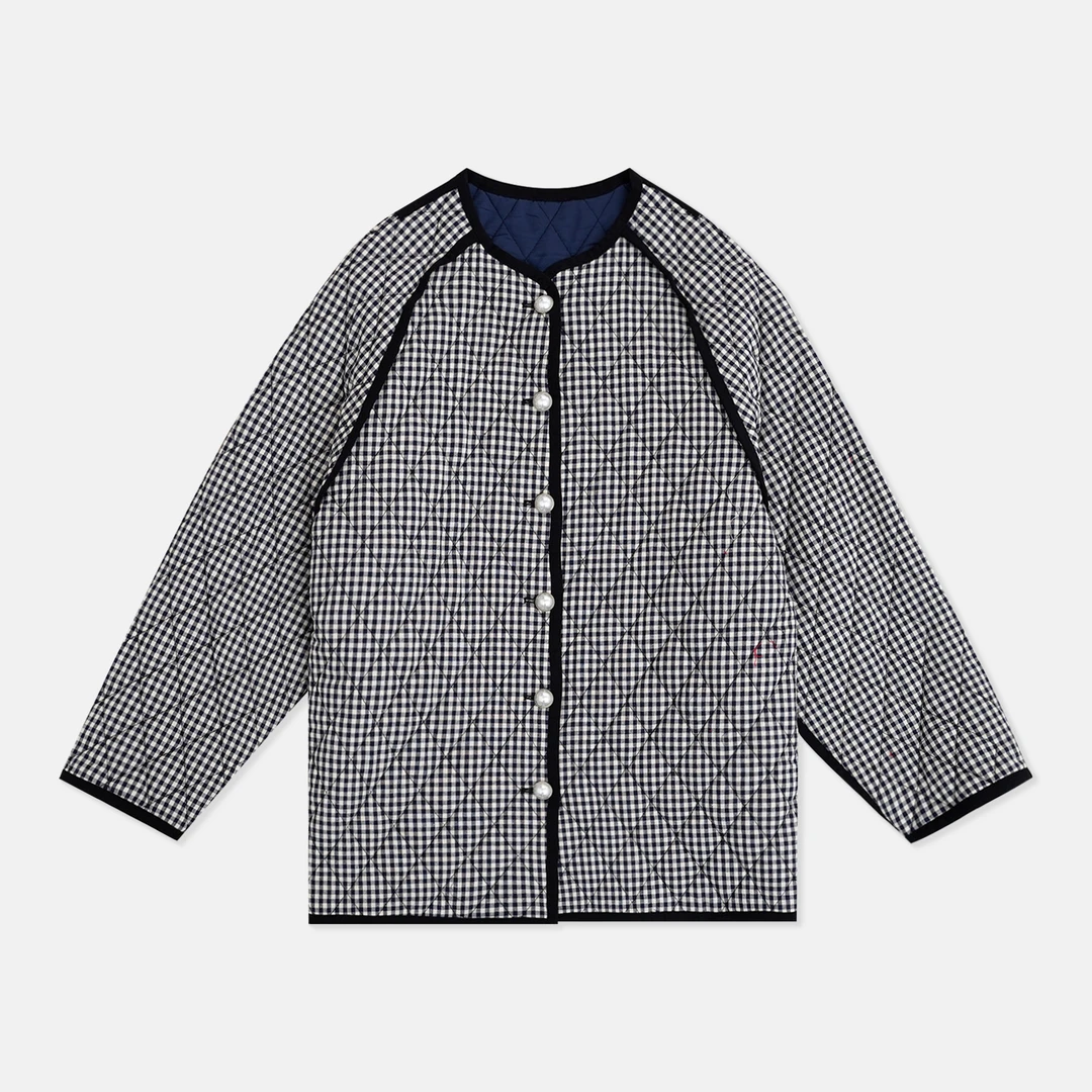 ZHUZHENFEI【布鲁克林】秋季保暖棉衣蓝白格百搭款棉服-Z354097