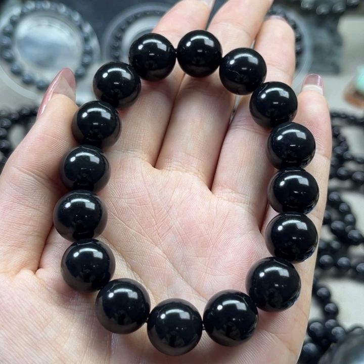 和田玉未镶嵌手链14圆珠98墨