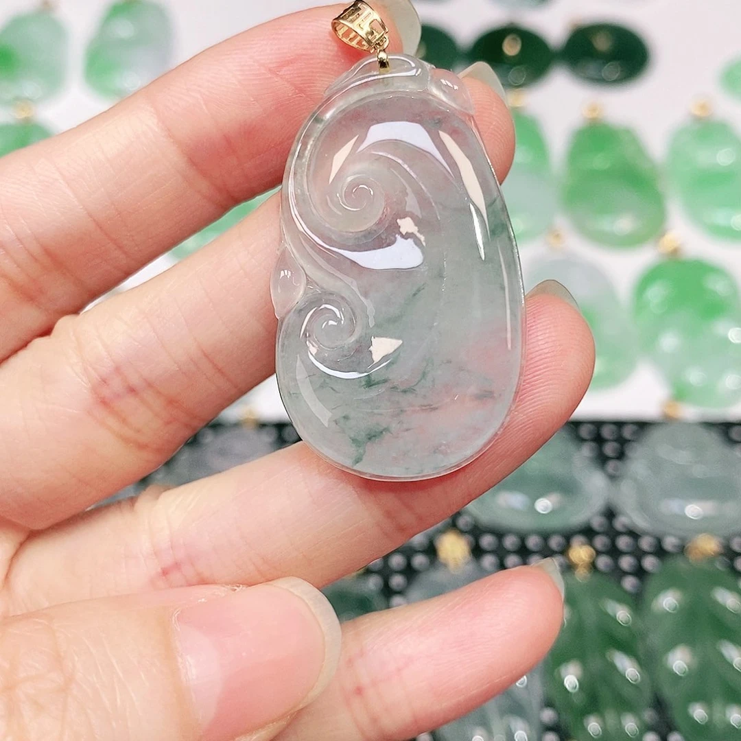 翡翠吊坠(不含链)18K金镶嵌