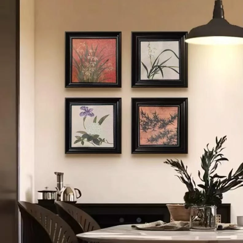 A04中式挂画客厅装饰画法式复古四联玄关壁画梅兰竹菊高级感4040