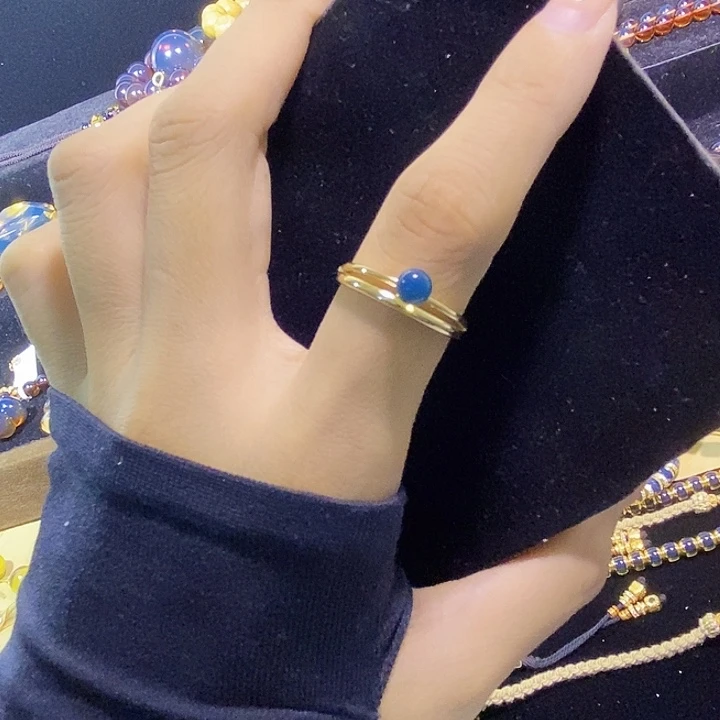 蓝珀银S925镶嵌珠宝奇石多米尼加蓝珀戒指