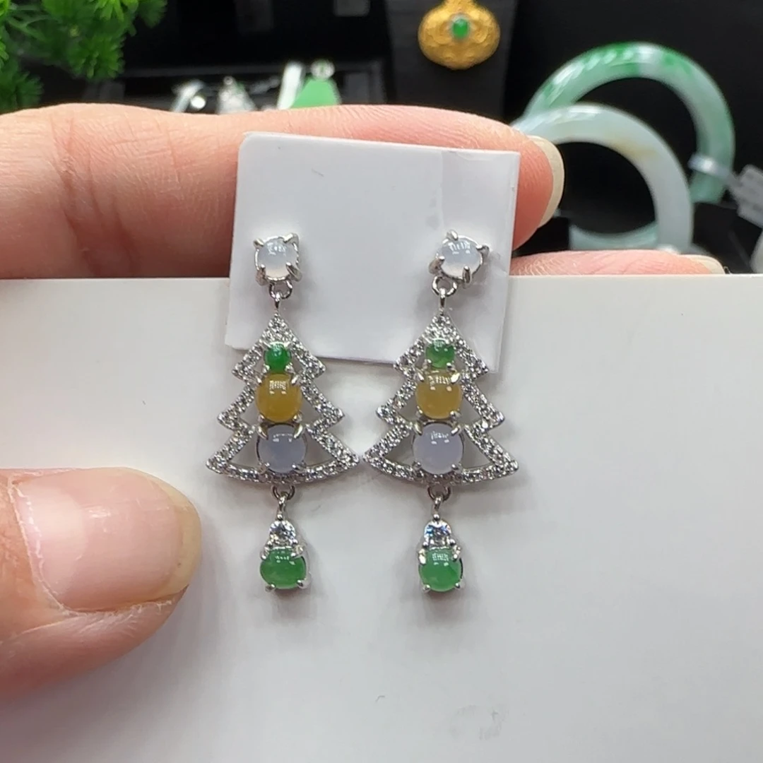 翡翠银S925镶嵌耳饰