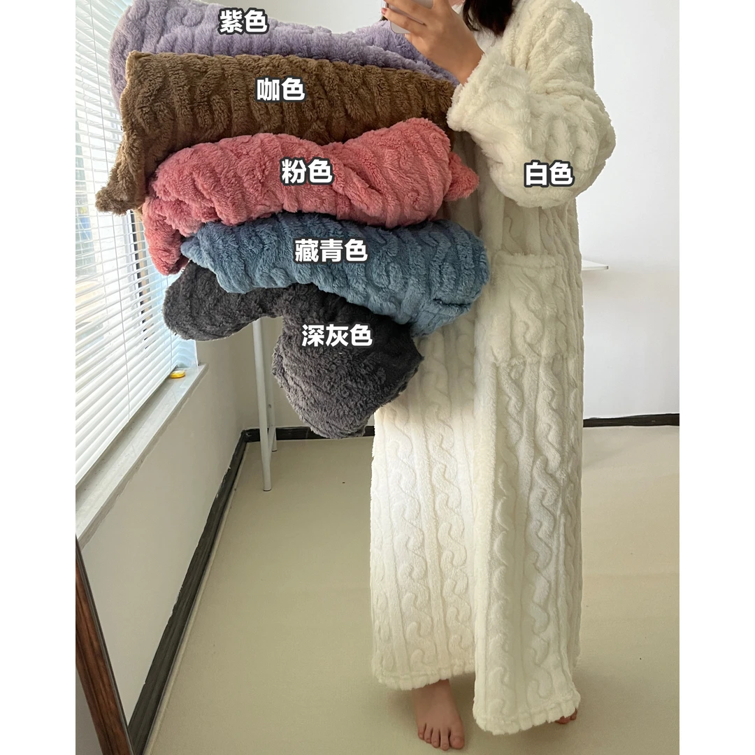 行走的被子冬季新款加长保暖宽松有口袋珊瑚绒家居睡衣睡袍睡裙女