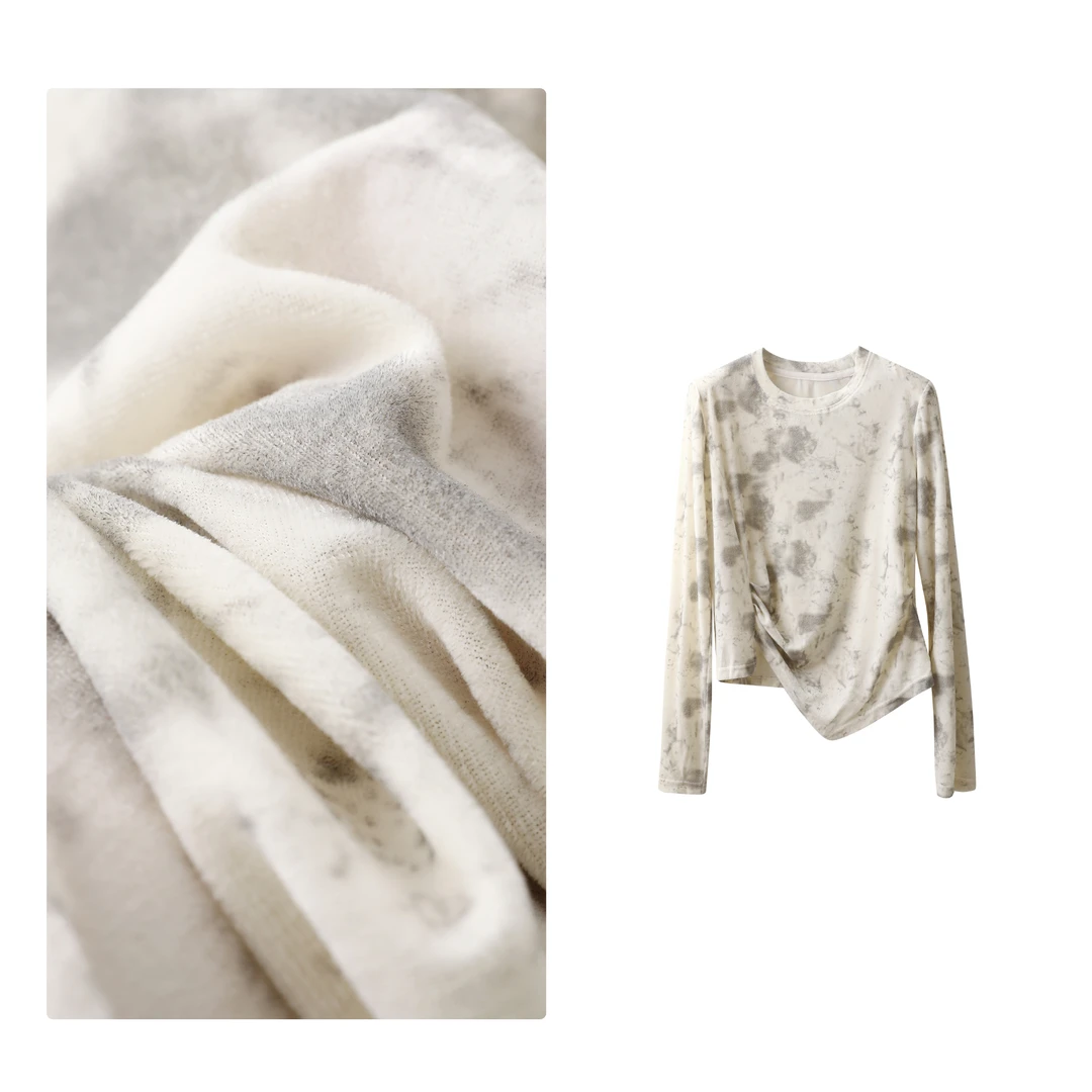 门店17&9！出勤单品！好看又好穿/迷彩色皱褶长袖打底T恤Q00001