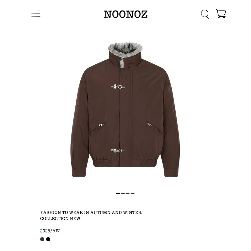 NOONOZ潮牌美式复古飞机扣棉衣男冬季中性风保暖座山雕棉服外套