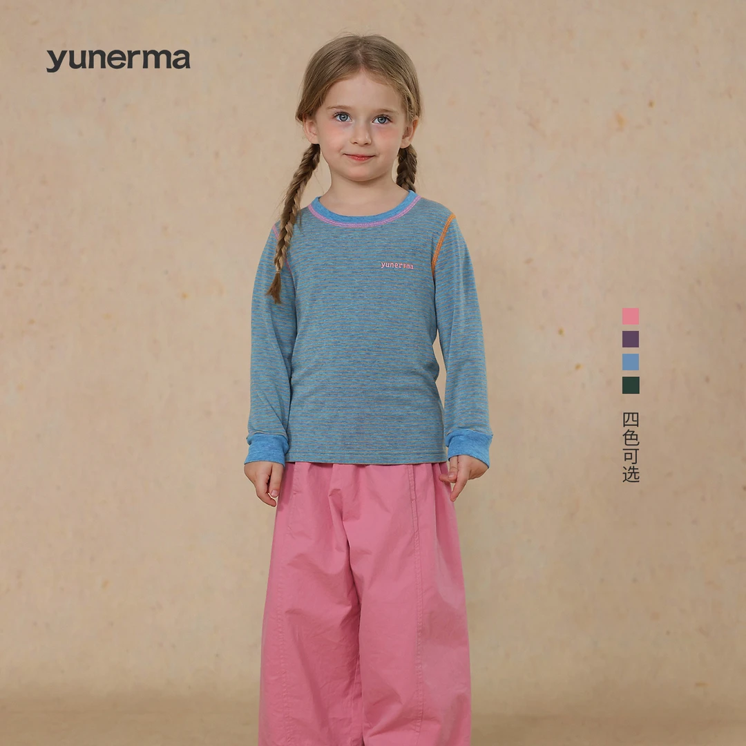 允儿妈女童春夏新款天丝羊毛条纹打底衫 宝宝夏季百搭长袖T恤上衣