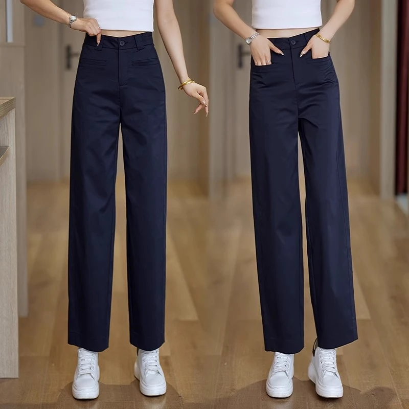 九分直筒裤裤子女裤九分裤女夏季新款薄款藏青色休闲西装裤女款