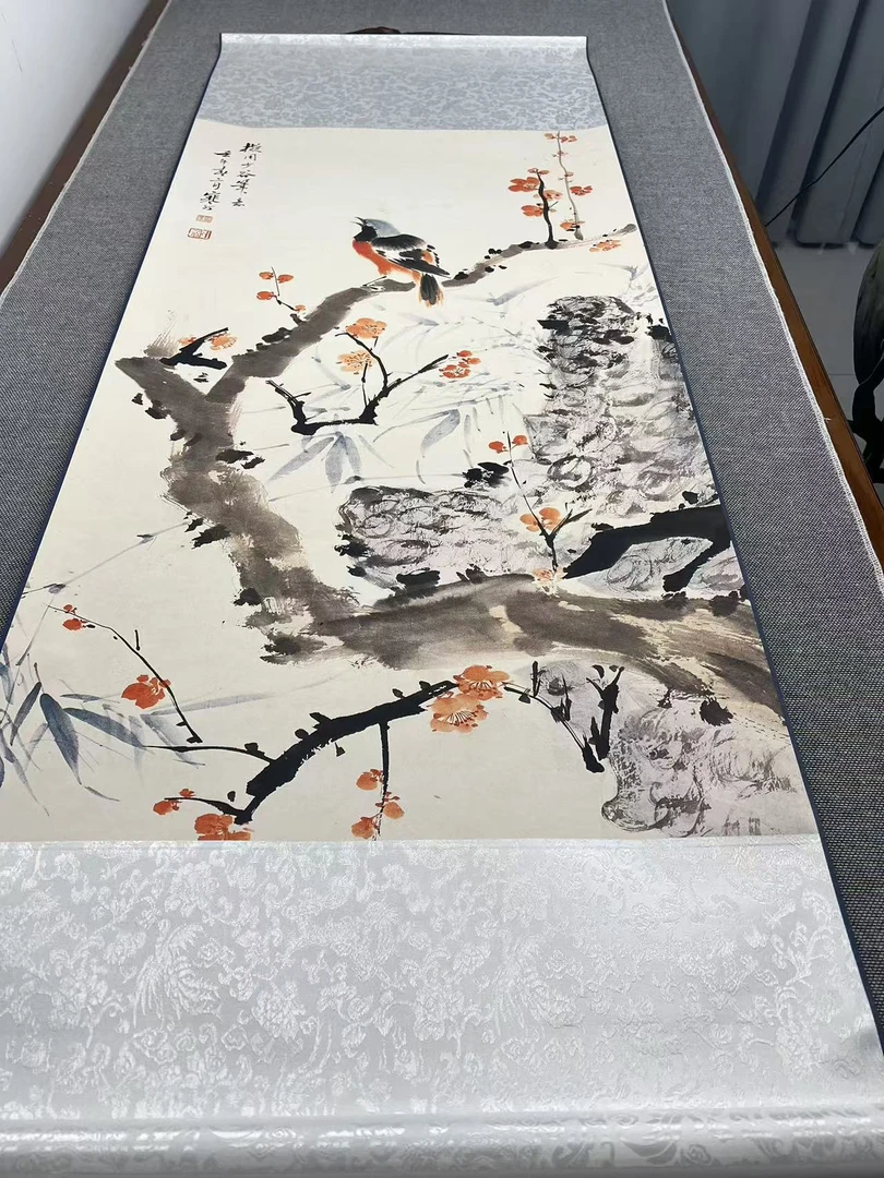 中式花鸟图卷轴装饰客厅玄关书房茶室喜上眉梢寓意好