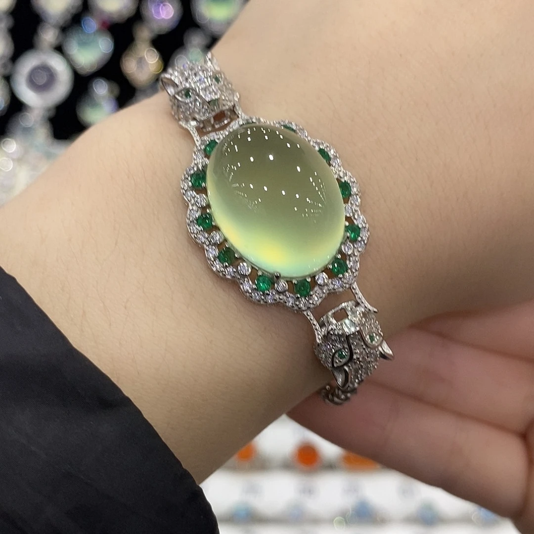 蛇纹石玉银S925镶嵌手链