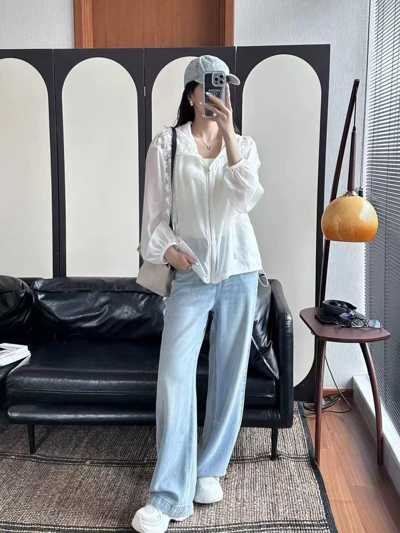 上衣女短款透气短外套防晒时尚连帽落肩袖针织长袖3000