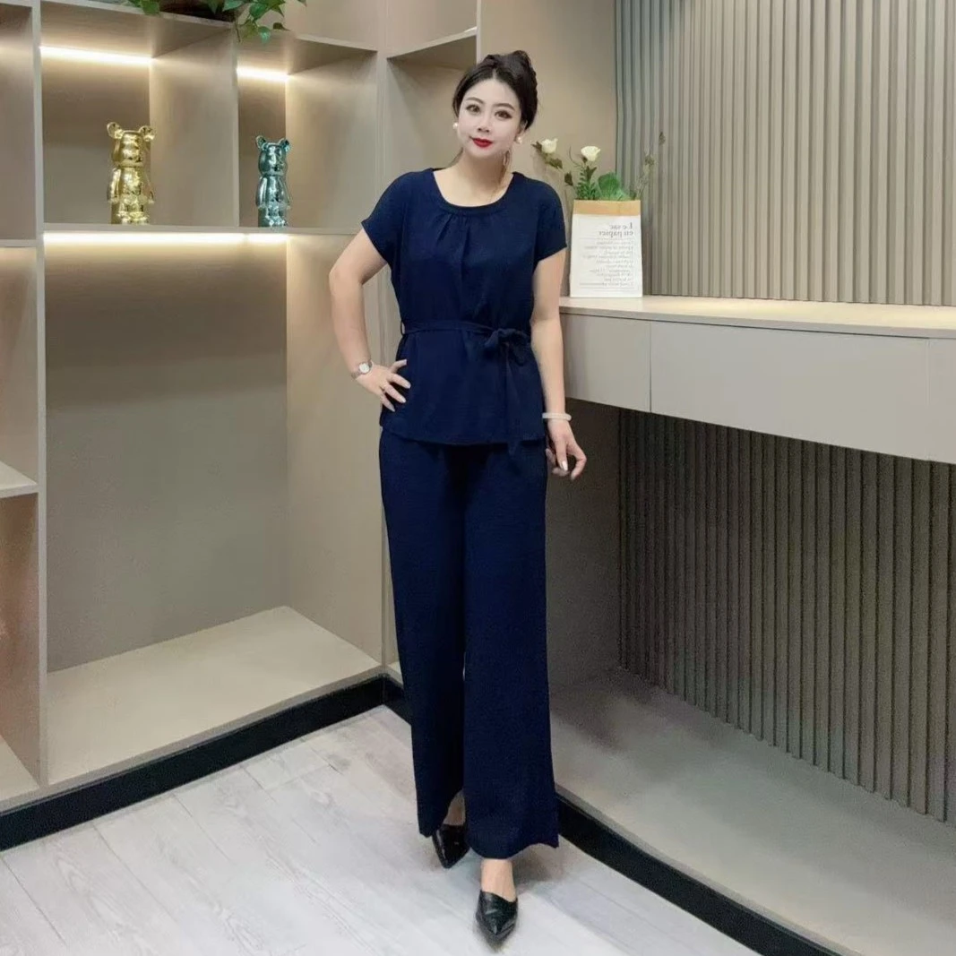 夏季套装-酷 3531时尚潮流休闲舒适细绳百搭款胖MM大码女装新款