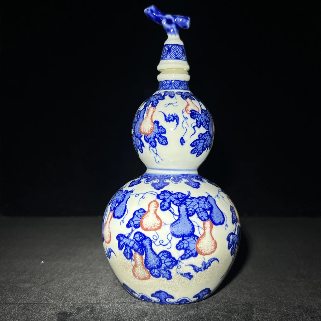 万寿藤葫芦青花釉里红酒壶1斤装