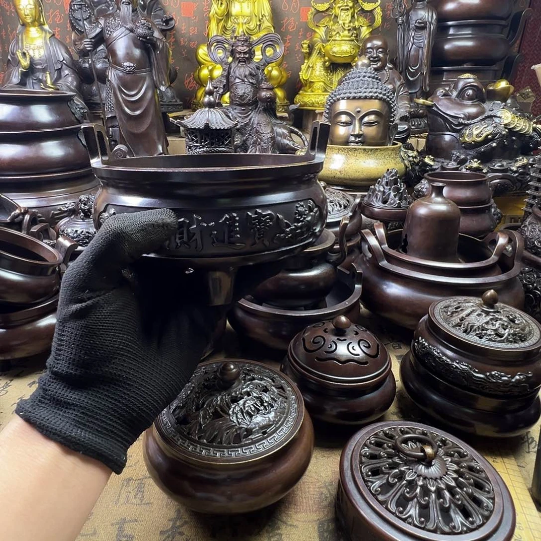 冲天耳炉铜香炉供香炉聚宝盆家用铜香炉