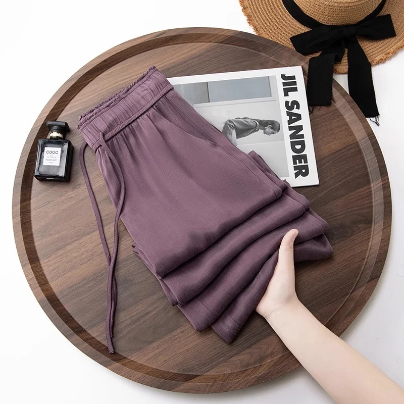 垂顺柔软铜氨阔腿裤薄款夏季新款冰丝五一旅游出街衣服