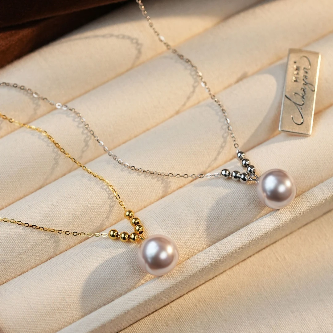 阿卡妍 链子925银 曼塔玫瑰紫珠银豆V字项链设计感百搭时尚坠链