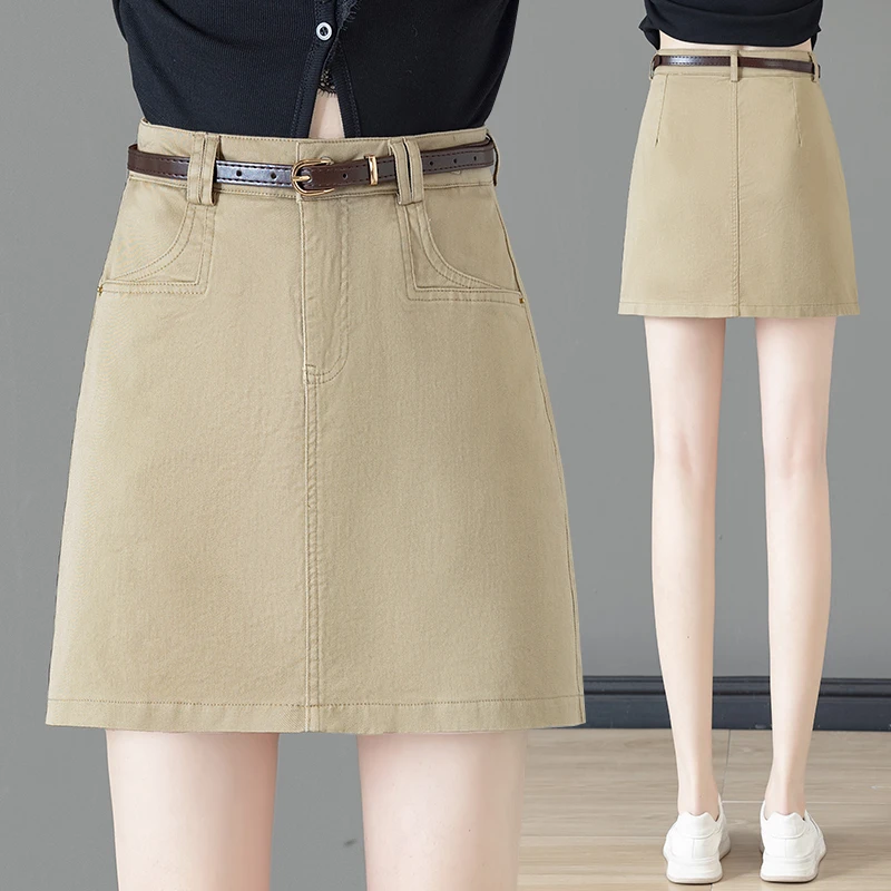 洗水棉牛仔短裙女春夏季2025新款大码高腰显瘦A字半身裙子包臀裙
