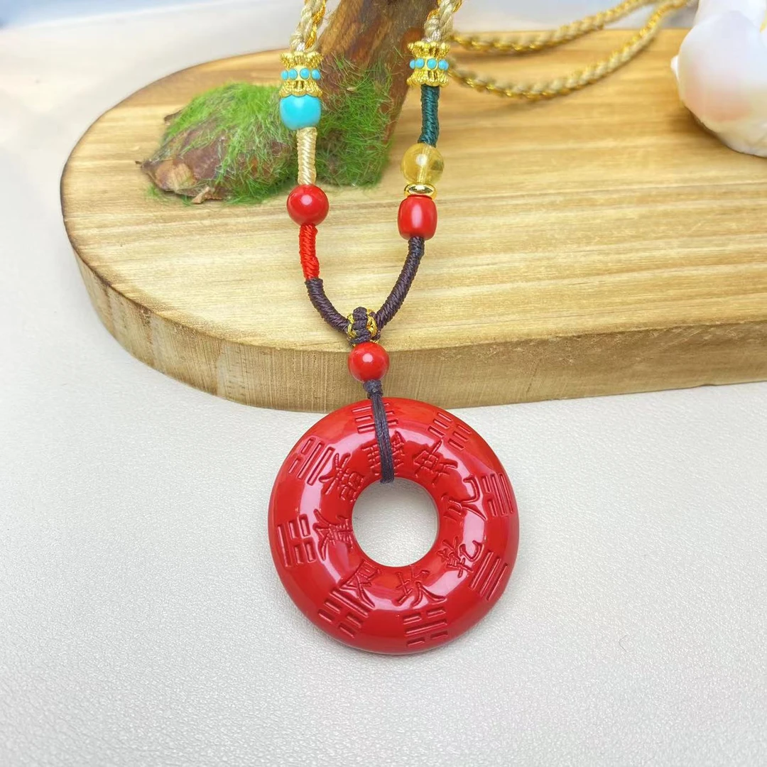 含辰砂工艺品高含量朱砂红砂设计款山花钱吊坠正品保真朱砂挂件