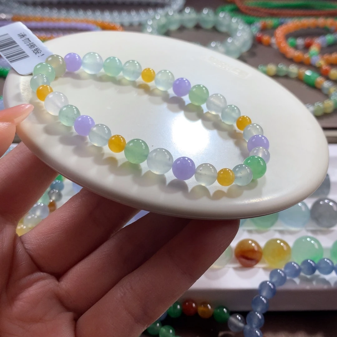 翡翠未镶嵌手链冰透浓艳彩多宝卡5-7.3